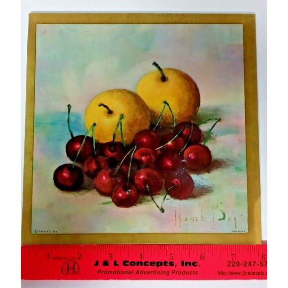 Fruit Art Trivets Wall Decor Henk Bos 1959 Orange Apple VTG 🍊🍒 - Picture 4 of 12